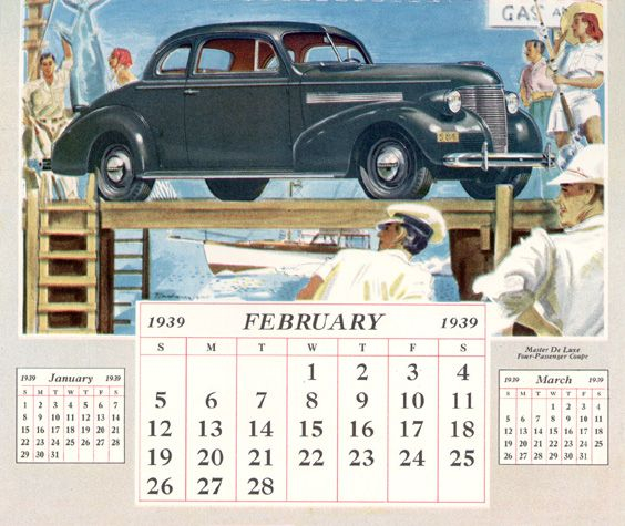 1939 February Chevrolet Dealers Calendar Page 8 Chevrolet Calendar