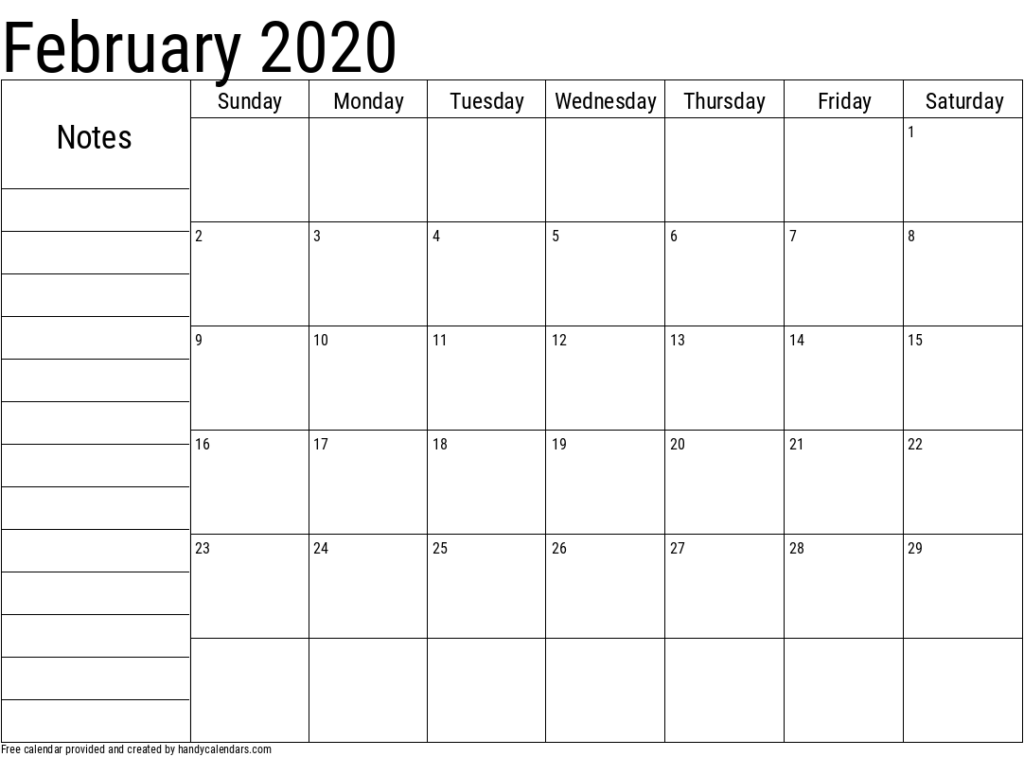 2020 February Calendars Handy Calendars