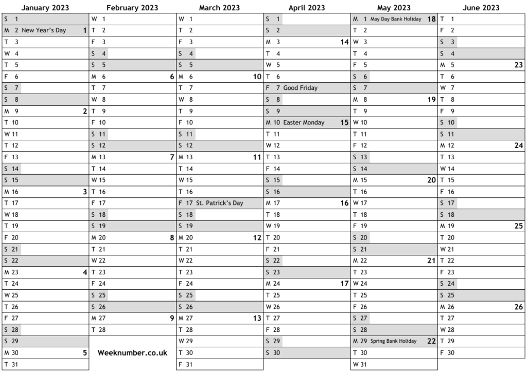 2023 Calendar With Week Numbers And Holidays For Northern Ireland 