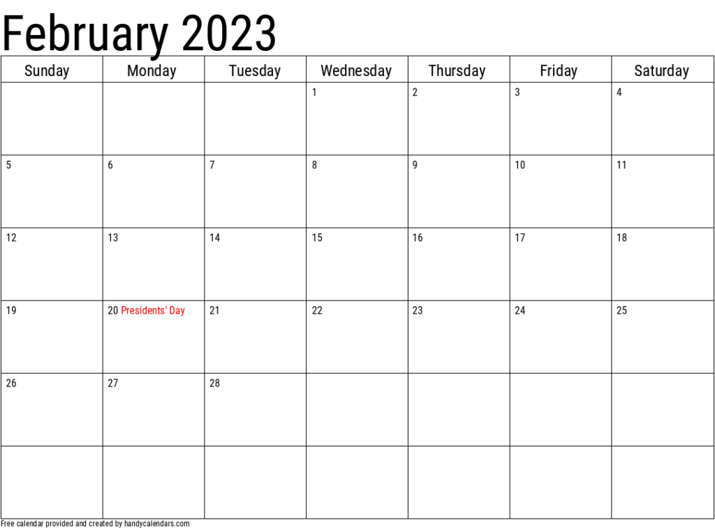 2023 February Calendars Handy Calendars