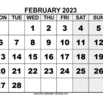 2023 February Free printable calendar