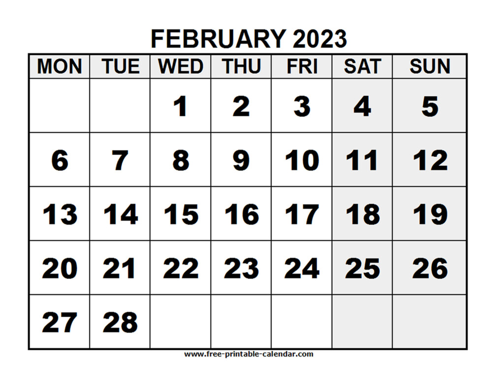 2023 February Free printable calendar