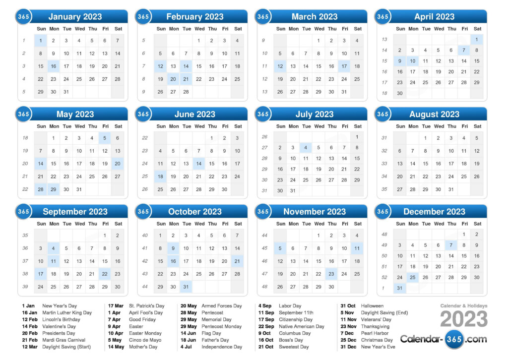 2023 Monthly Calendar With Holidays Calendar 2022