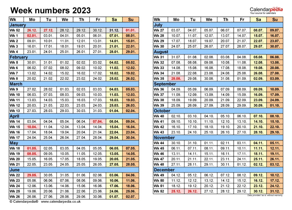 2023 Weekly Calendar