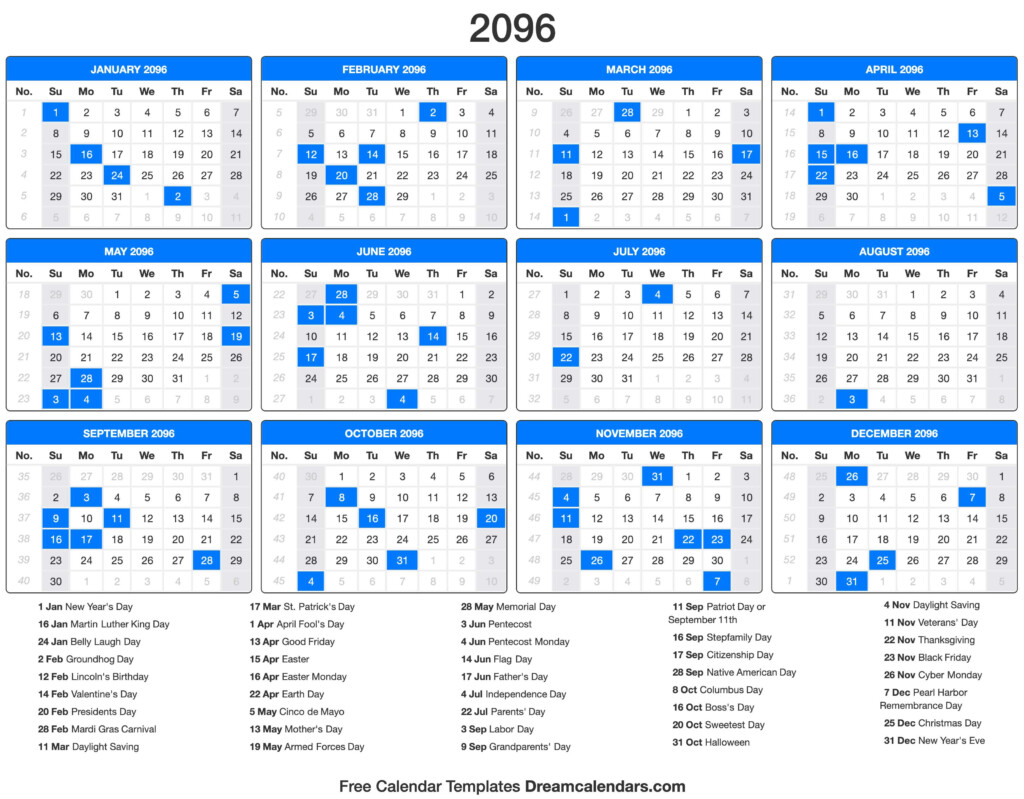 2096 Calendar