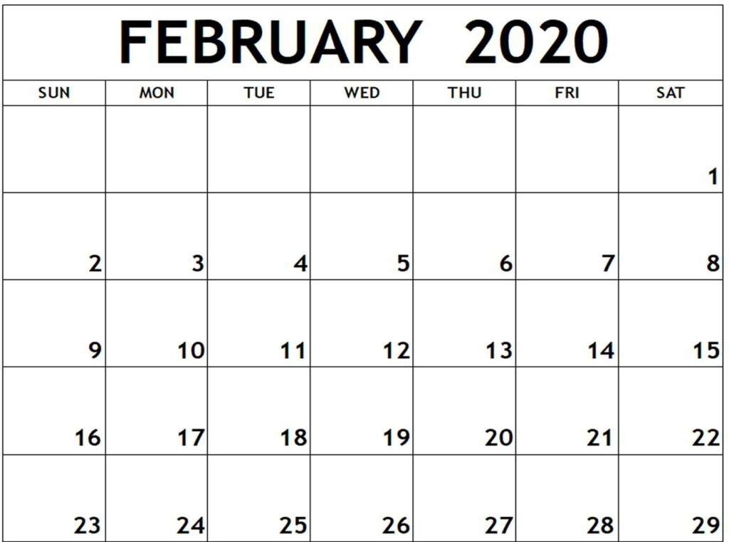 Blank 2020 February Calendar Fillable Templates Free Printable 