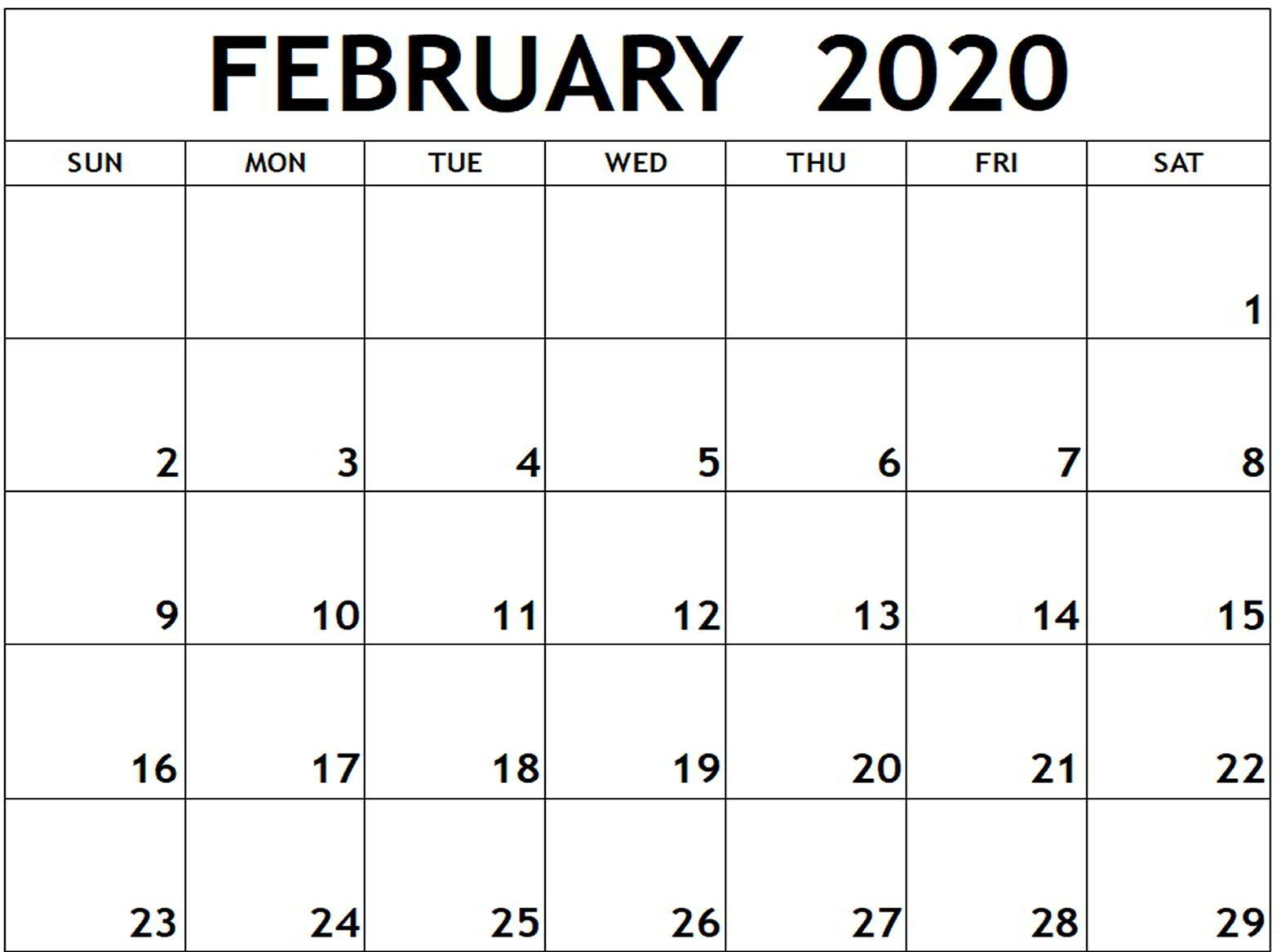 Blank 2020 February Calendar Fillable Templates Free Printable