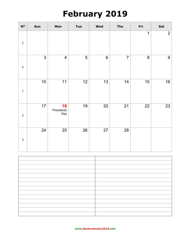 Blank Calendar For February 2019