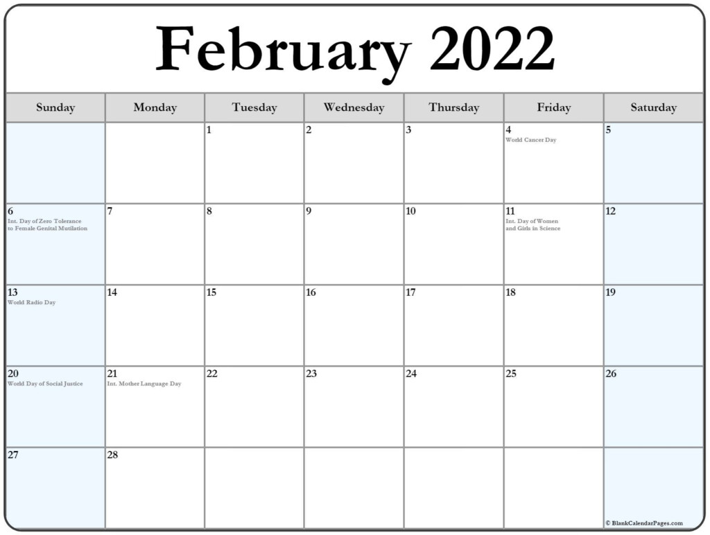 Blank Calendar For February 2022 Blank Calendar