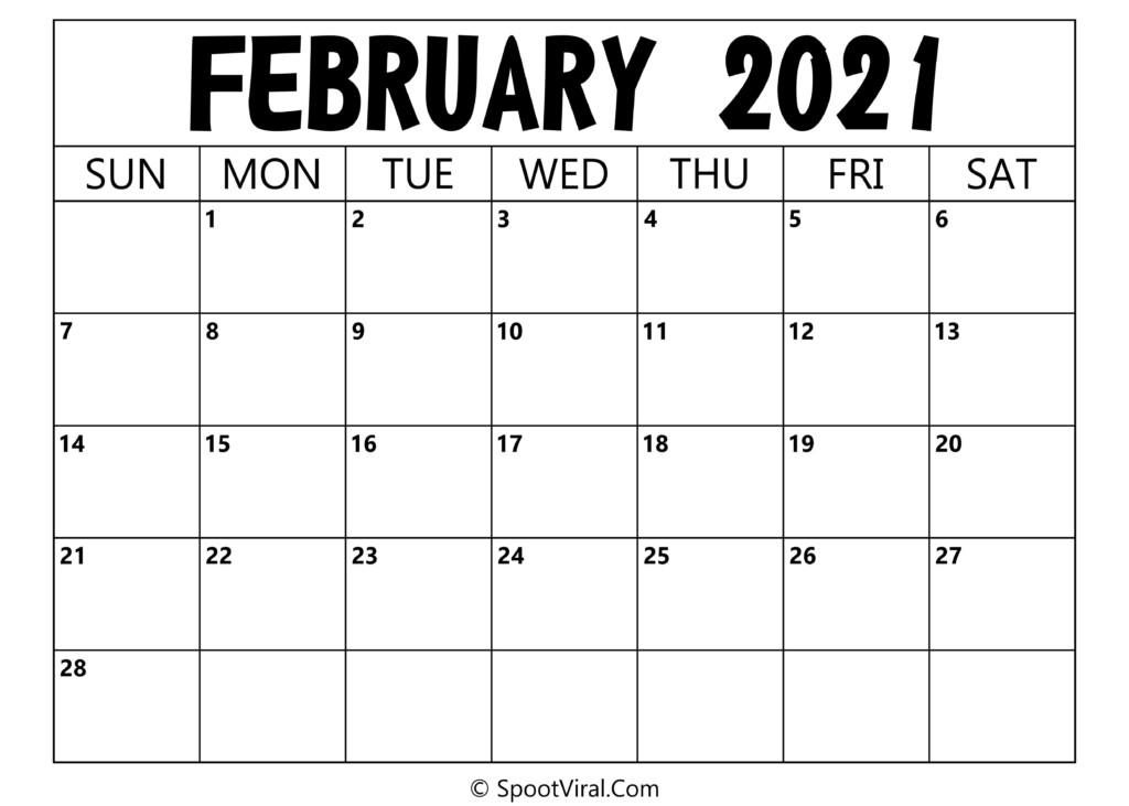 Blank February 2021 Calendar Printable Latest Calendar Printable 