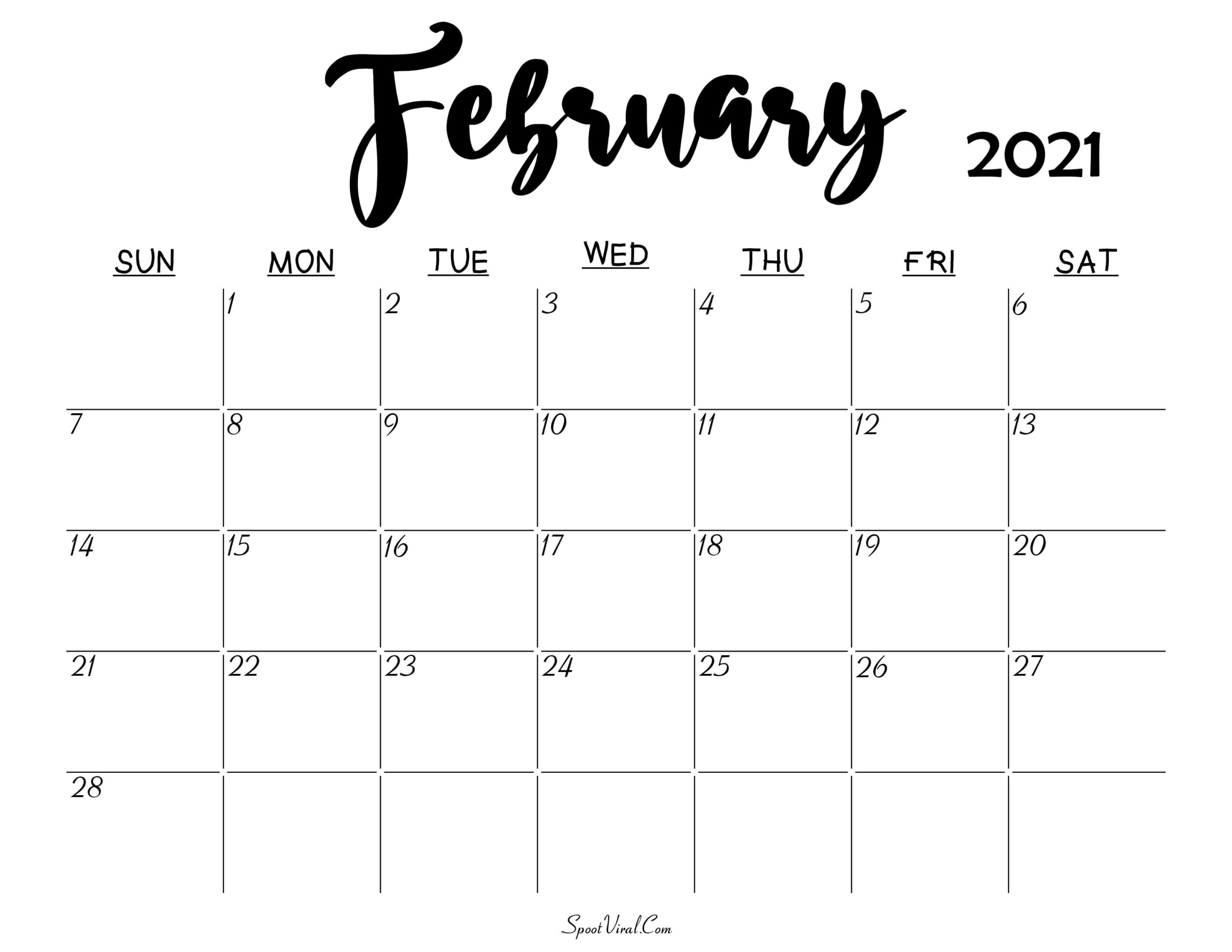 Blank February 2021 Calendar Printable Latest Calendar Printable