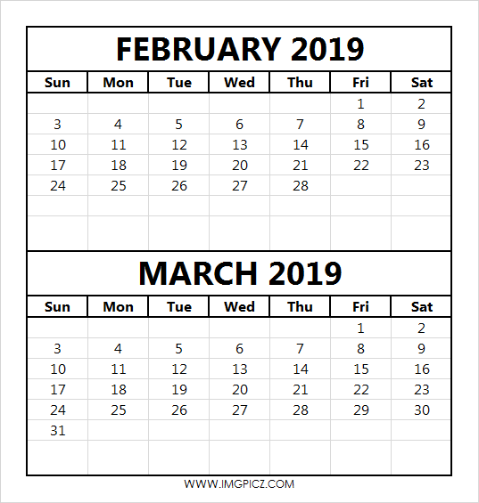 Calendar 2019 February And March Calendar Printables 2019 Calendar 