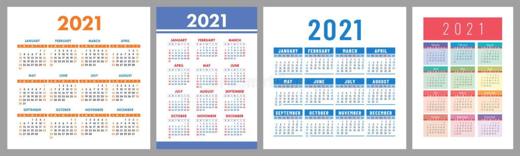 Calendar 2021 Year Set Vector Template Collection Simple Design Week 