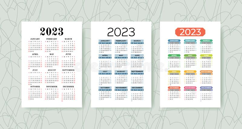 Calendar 2023 Year Set Vector Template Collection Graphic Design