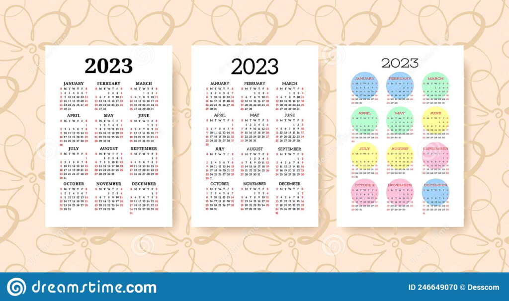 Calendar 2023 Year Set Vector Template Collection Graphic Design 