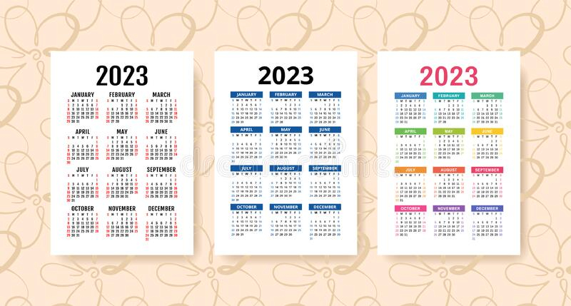 Calendar 2023 Year Set Vector Template Collection Graphic Design 