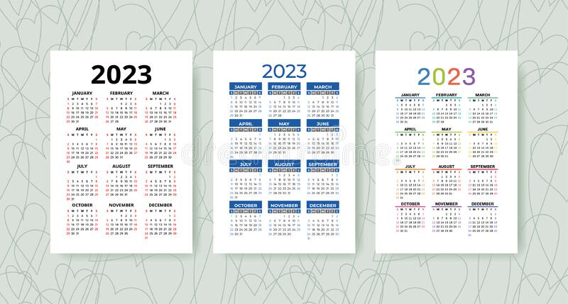 Calendar 2023 Year Set Vector Template Collection Graphic Design 