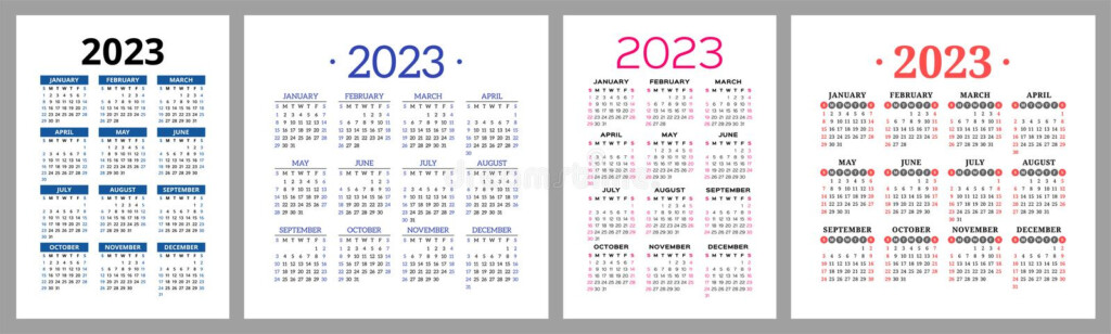 Calendar 2023 Year Set Vector Template Collection Ready Design Week 