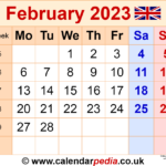 Calendar February 2023 UK With Excel Word And PDF Templates