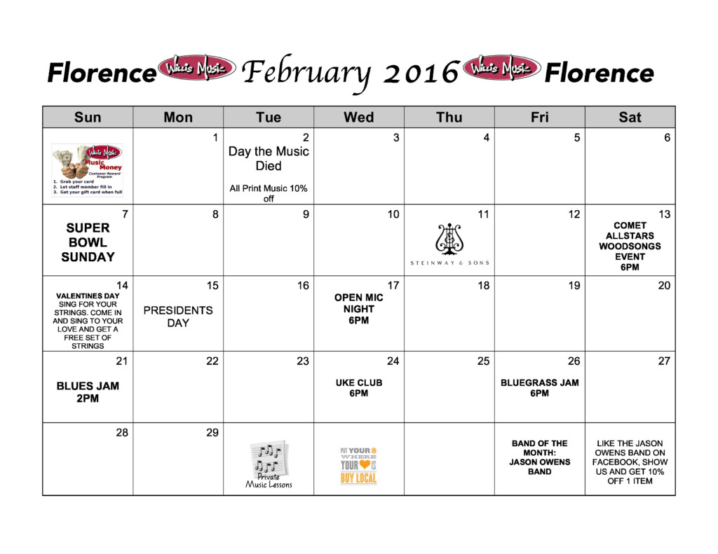 Calendar Of Events February 2016 Willis Music