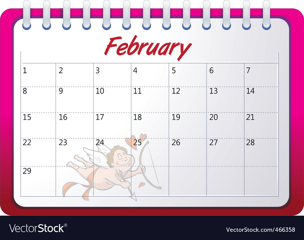 Cartoon February Calendar Royalty Free Vector Image