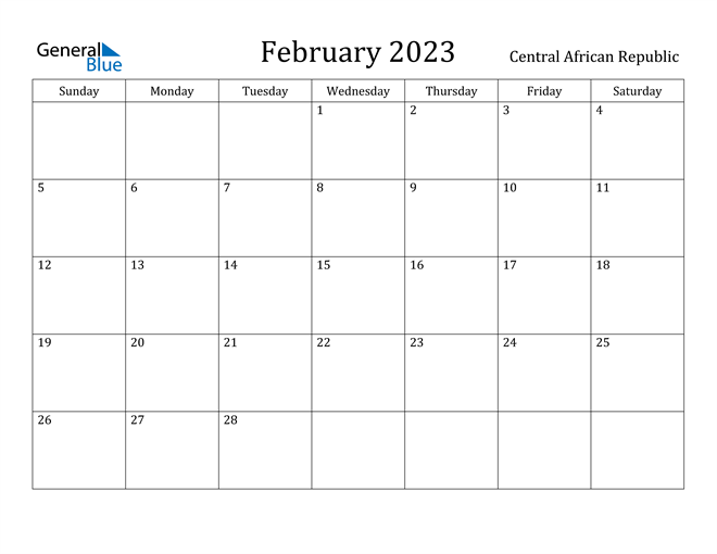 Central African Republic February 2023 Calendar With Holidays