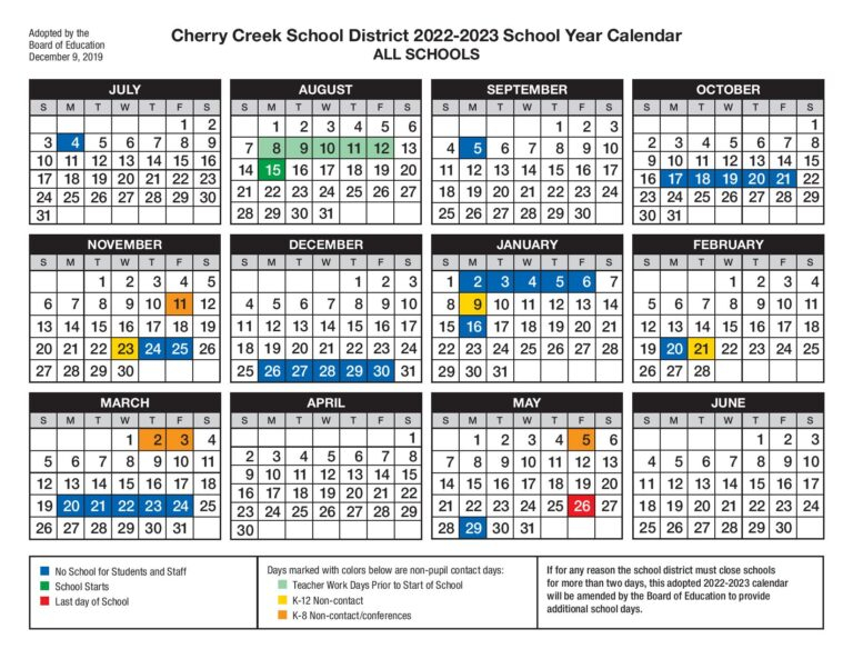 Cherry Creek School District Calendar Holidays 2022 2023