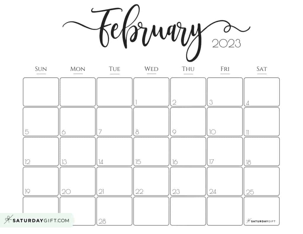 Cute Free Printable February 2023 Calendar Designs By SaturdayGift