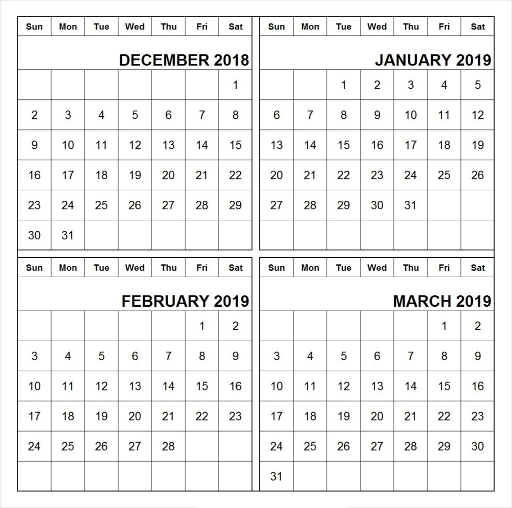 December 2018 January February March 2019 Calendar December C 