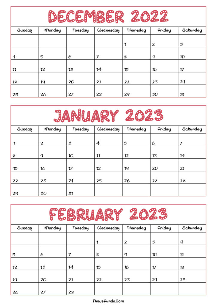 December 2022 To February 2023 Calendar Template Printable Print Now