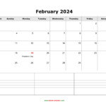 Download February 2024 Blank Calendar With Space For Notes horizontal