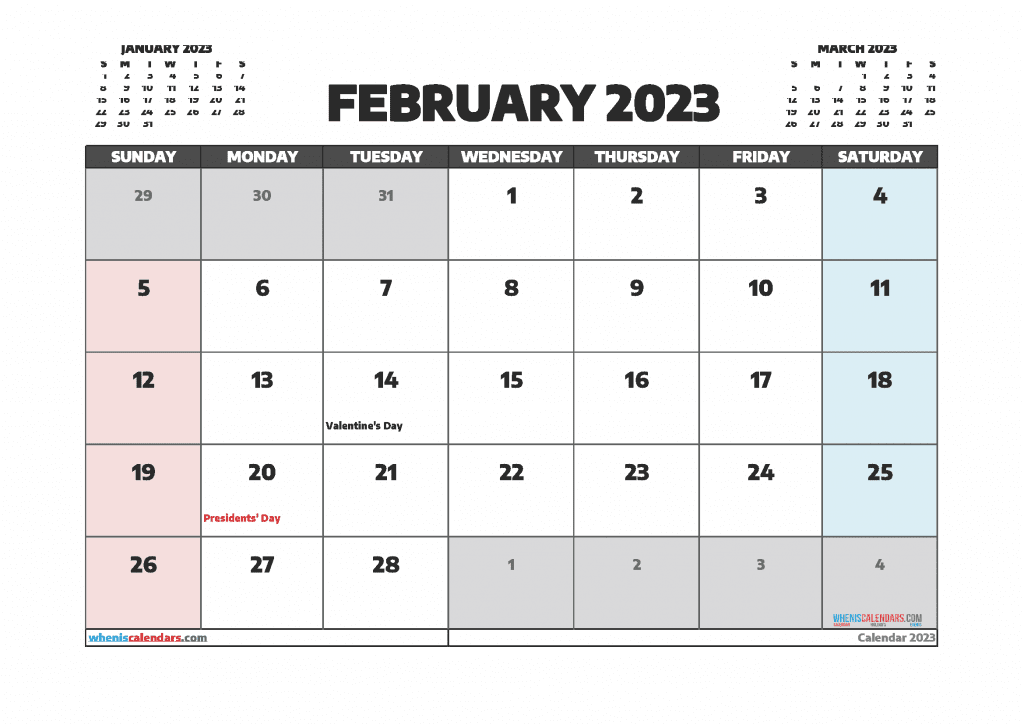 Download Free Printable February Calendar 2023 PDF Landscape