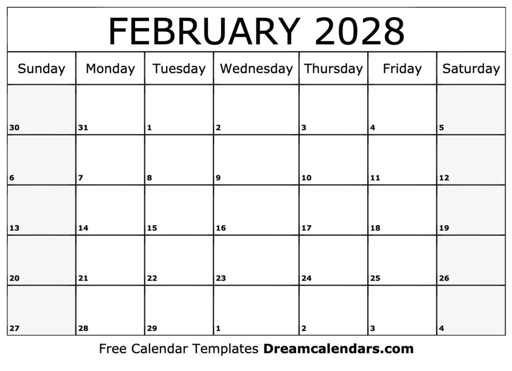 Download Printable February 2028 Calendars