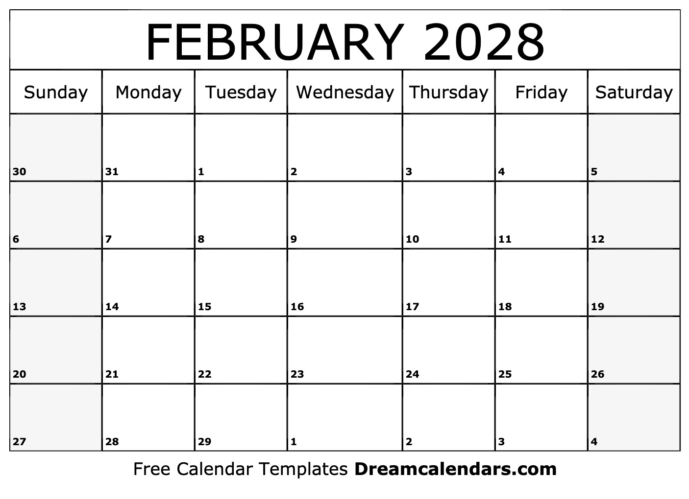 Download Printable February 2028 Calendars