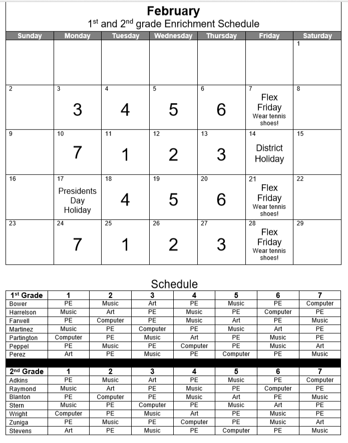 Enrichment Calendars 2nd grade website