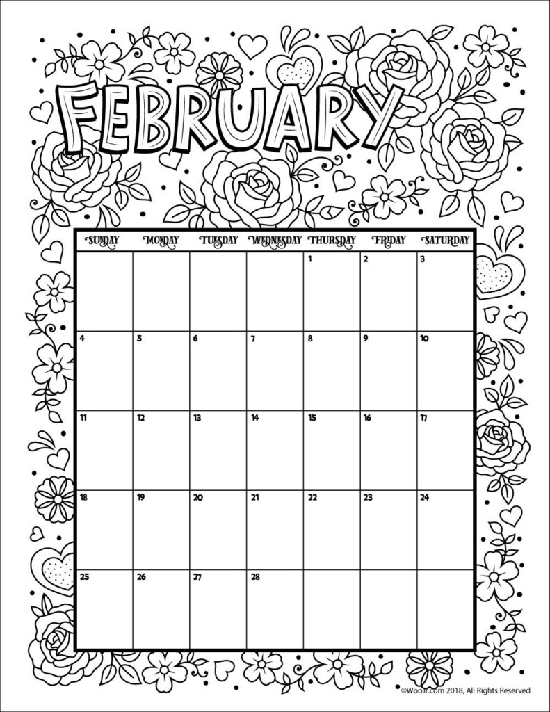 February 2018 Coloring Calendar Page Woo Jr Kids Activities 