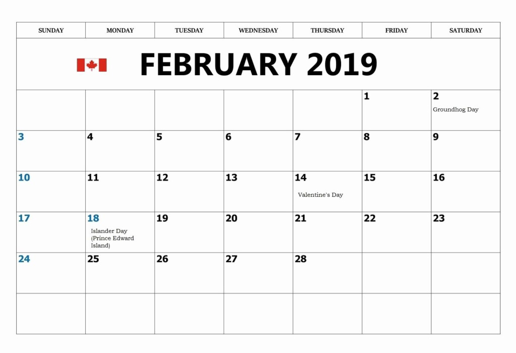 February 2019 Calendar Canada With Federal Holidays 2019 Calendar 