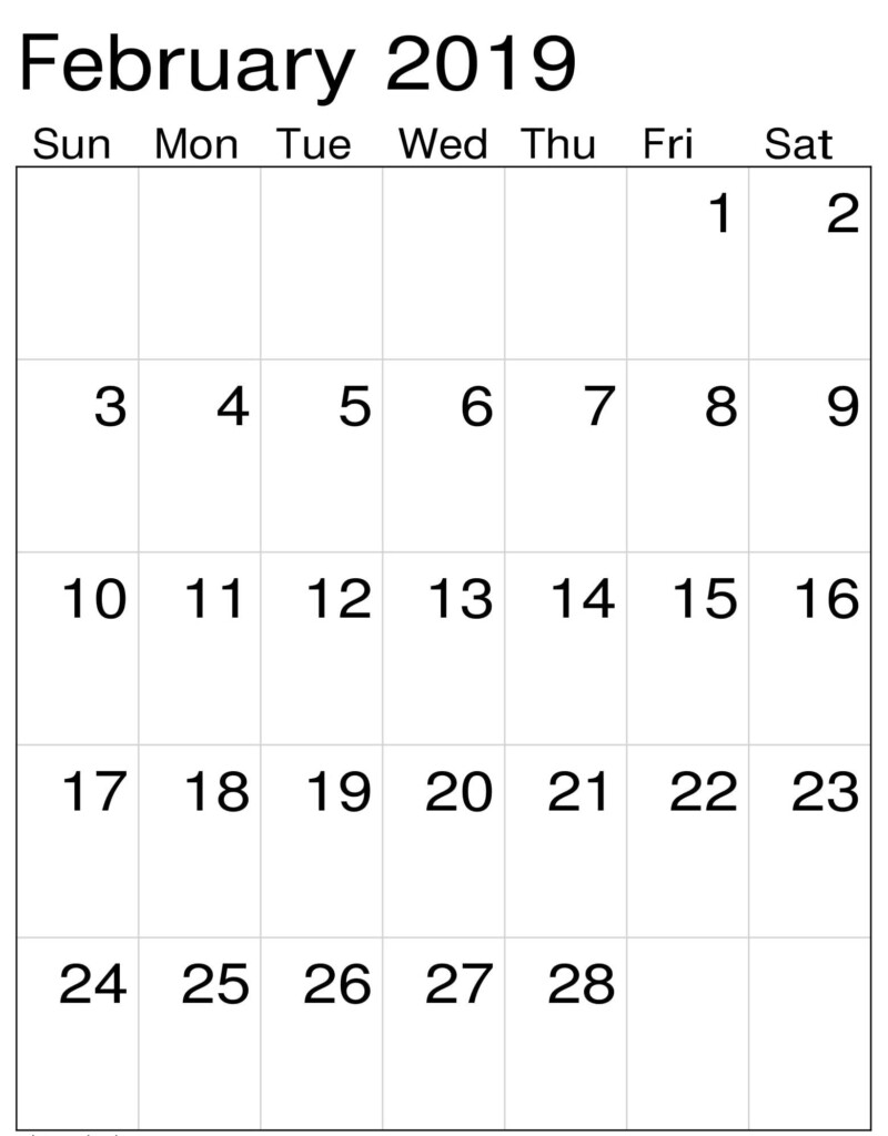 February 2019 Calendar Vertical