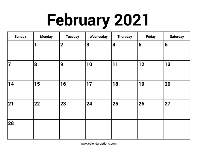 February 2021 Calendars Calendar Options