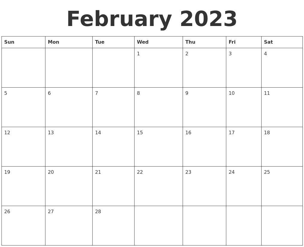 February 2023 Blank Calendar Template