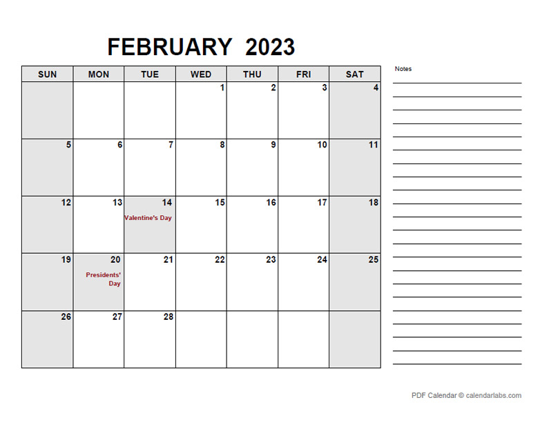 February 2023 Calendar CalendarLabs