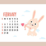 February 2023 Calendar Cute Bunny Winged Cupid Shoots An Arrow With