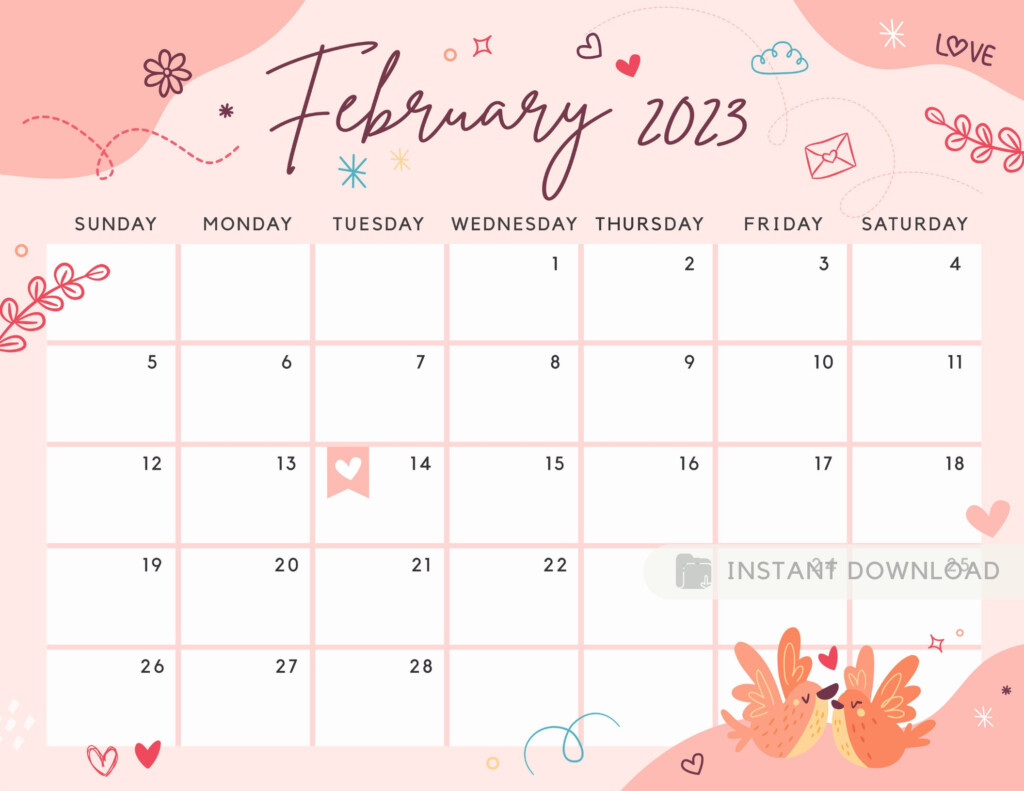 February 2023 Calendar Lovely Sweet Valentine s Day Etsy