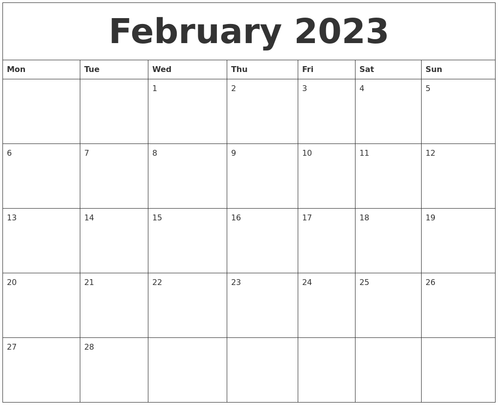 February 2023 Calendar Pages