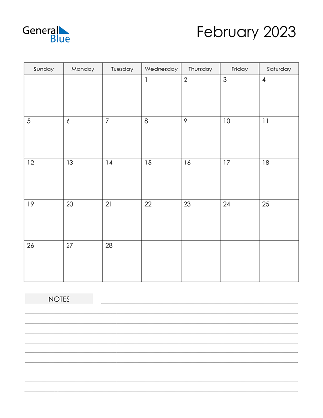 February 2023 Calendar PDF Word Excel 