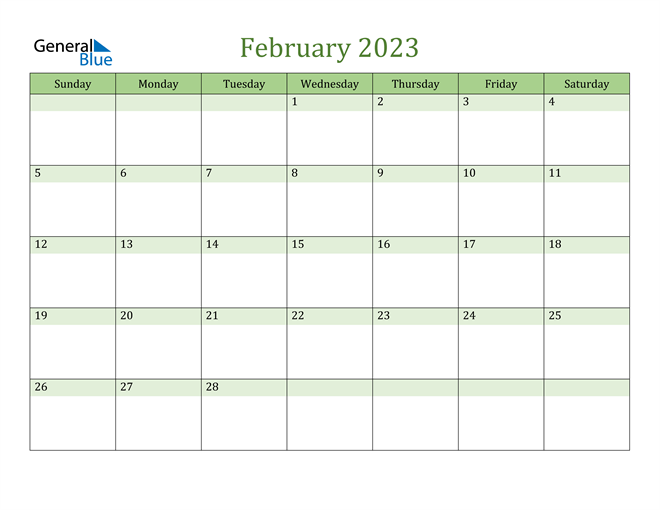 February 2023 Calendar PDF Word Excel