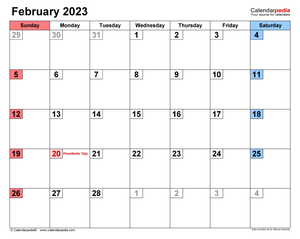 February 2023 Calendar Templates For Word Excel And PDF