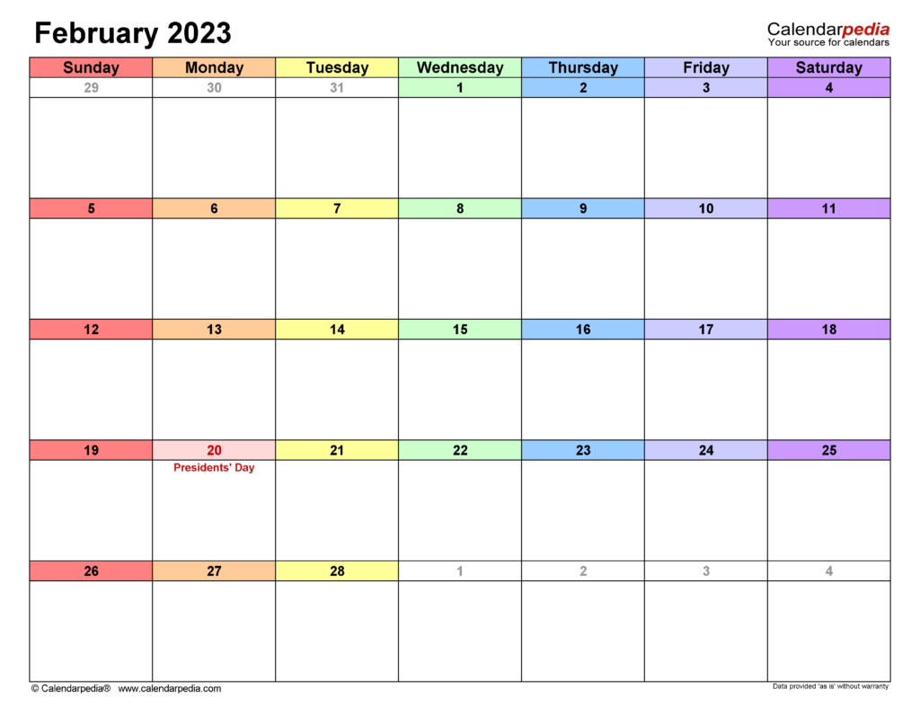 February 2023 Calendar Templates For Word Excel And PDF