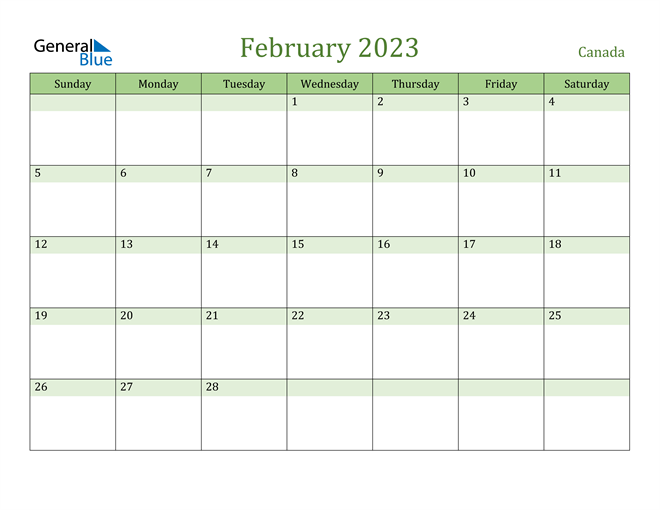 February 2023 Calendar With Canada Holidays