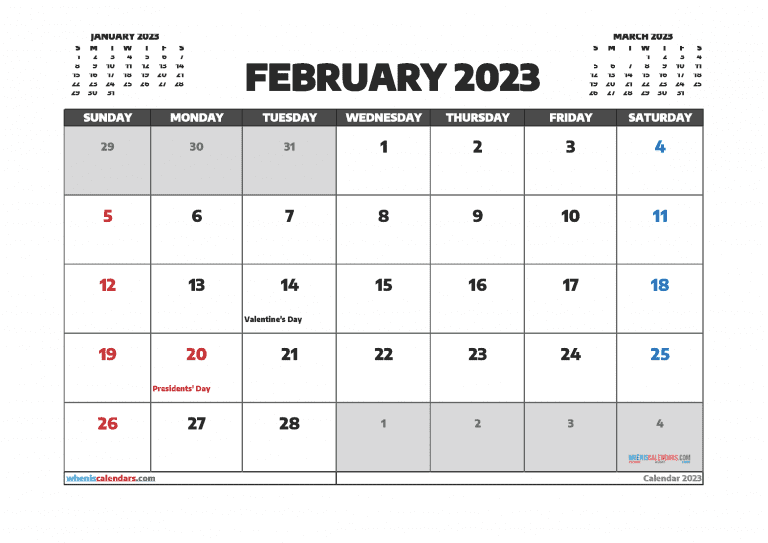 February 2023 Calendar With Holidays PDF And Image 